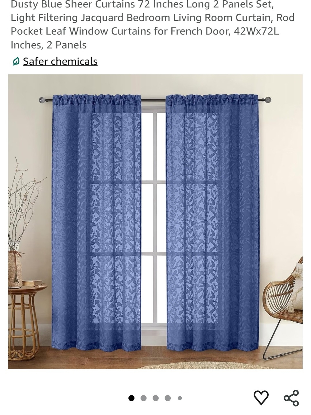 Amazon Dusty Blue Leaf Jacquard Sheer Curtain Panels - Set of 2